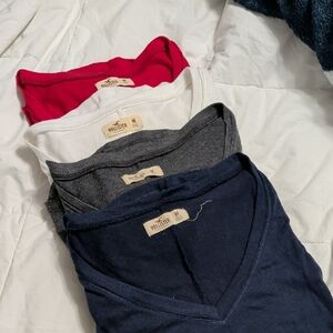 Hollister V-Neck T-Shirt Collection - Red, White, Gray, Navy